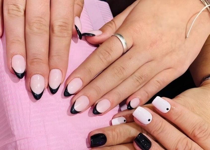 Stylish black-tipped nails at Glow Nail Studio, Cape Town, Western Cape, ZA.