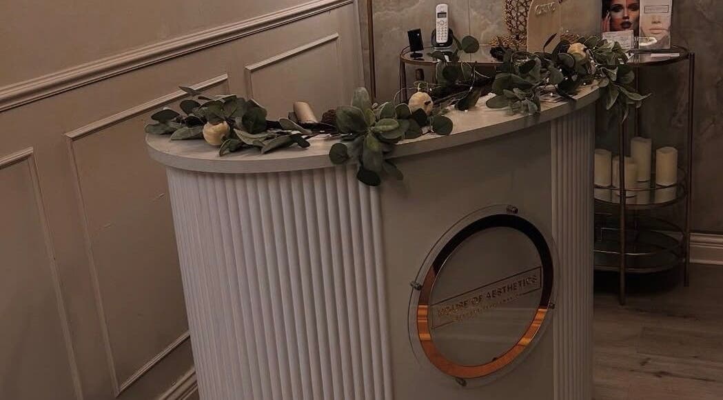 Elegant decorated reception desk at Sculpted by Jo, Stourbridge, England, GB.