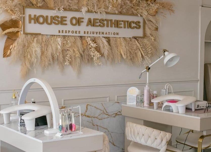 Chic interior of Sculpted by Jo in Stourbridge, England, GB featuring modern beauty treatment stations.