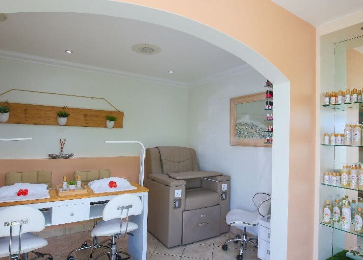 Manicure station at NECTAR Spa OBBR, featuring stylish decor in Oyster Bay, SX.