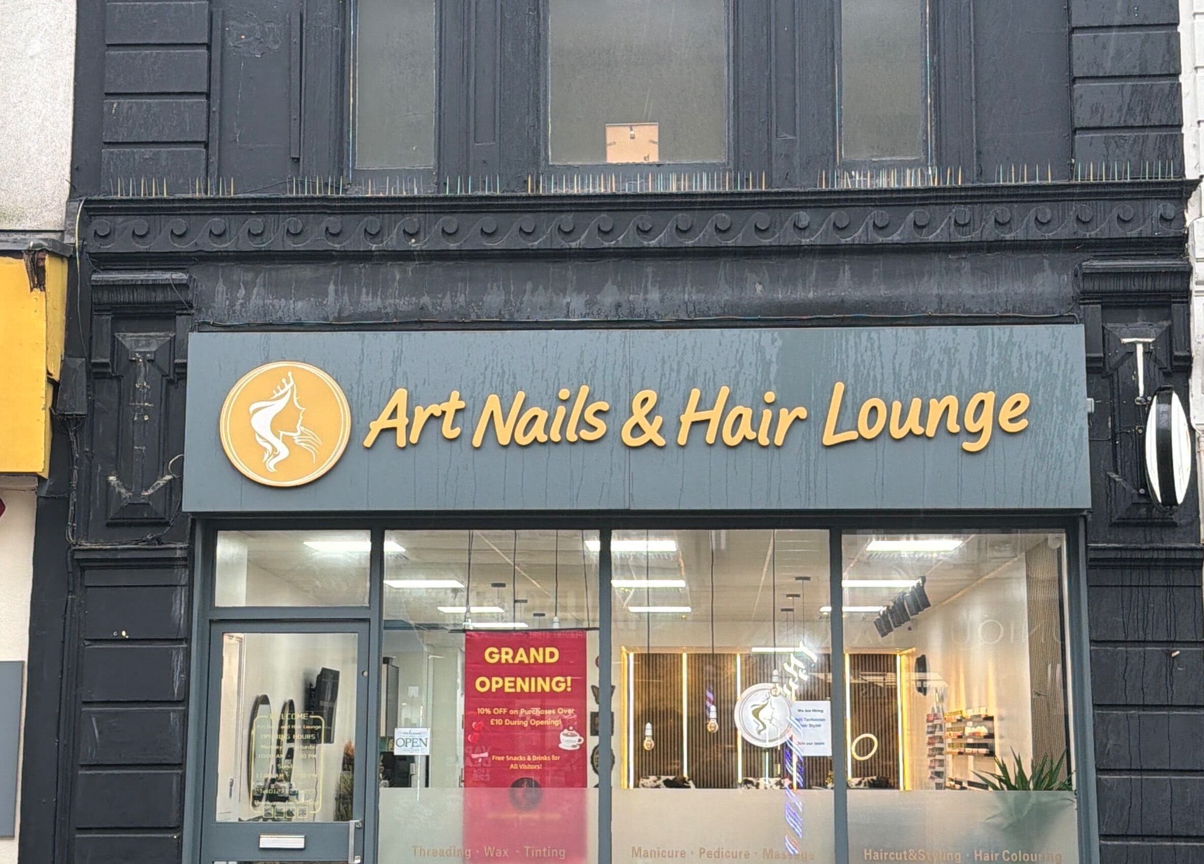 Front view of Art Nails&Hair Lounge, Brighton And Hove, England, GB, showcasing modern salon storefront.