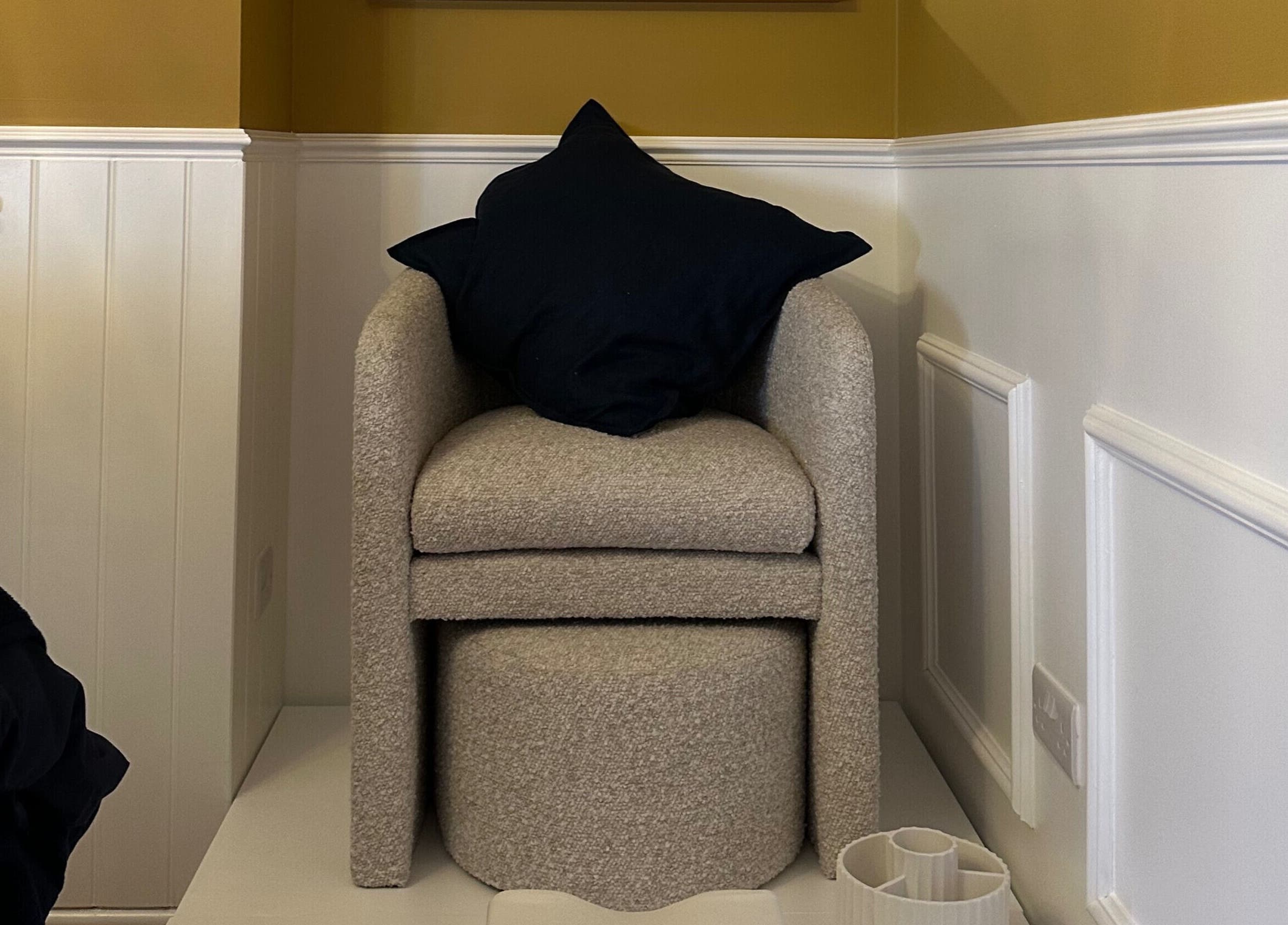 Elegant chair in Wellbeing Beauty & Skin Topsham, Exeter, England, GB. Perfect blend of style and comfort.