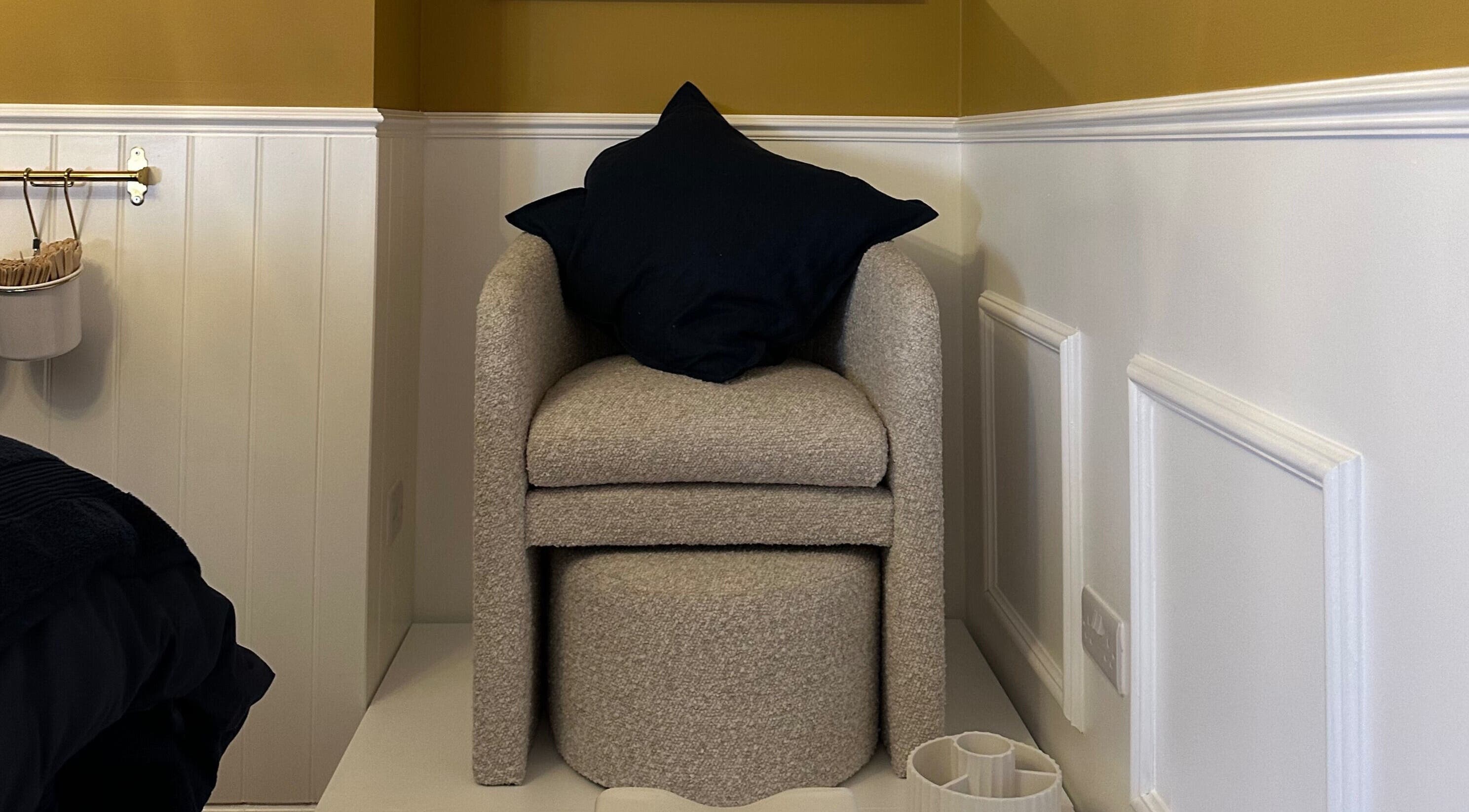 Elegant chair in Wellbeing Beauty & Skin Topsham, Exeter, England, GB. Perfect blend of style and comfort.