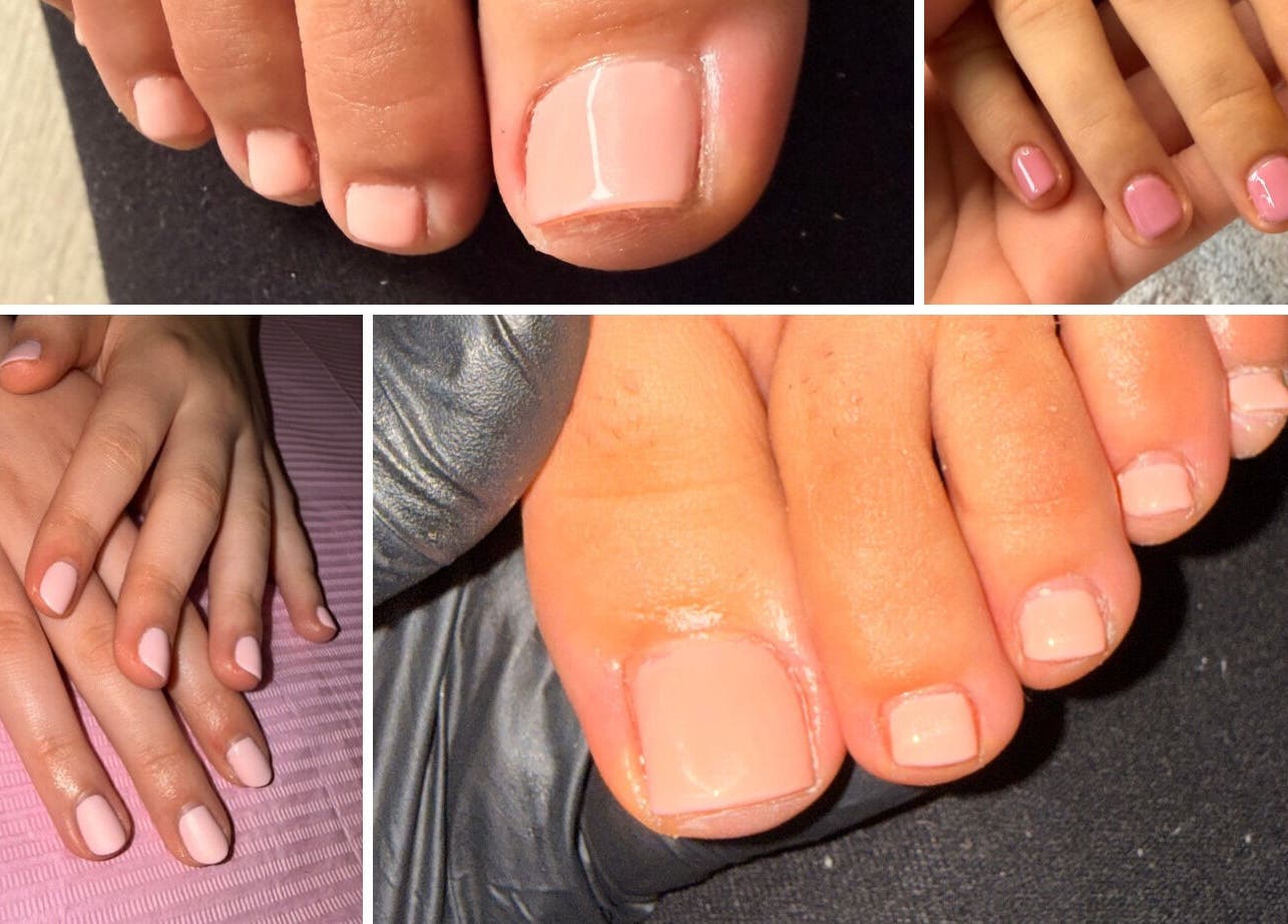 Manicured nails at R.M.Beauty and Spa, Evesham, England, GB showcasing elegant polish designs.