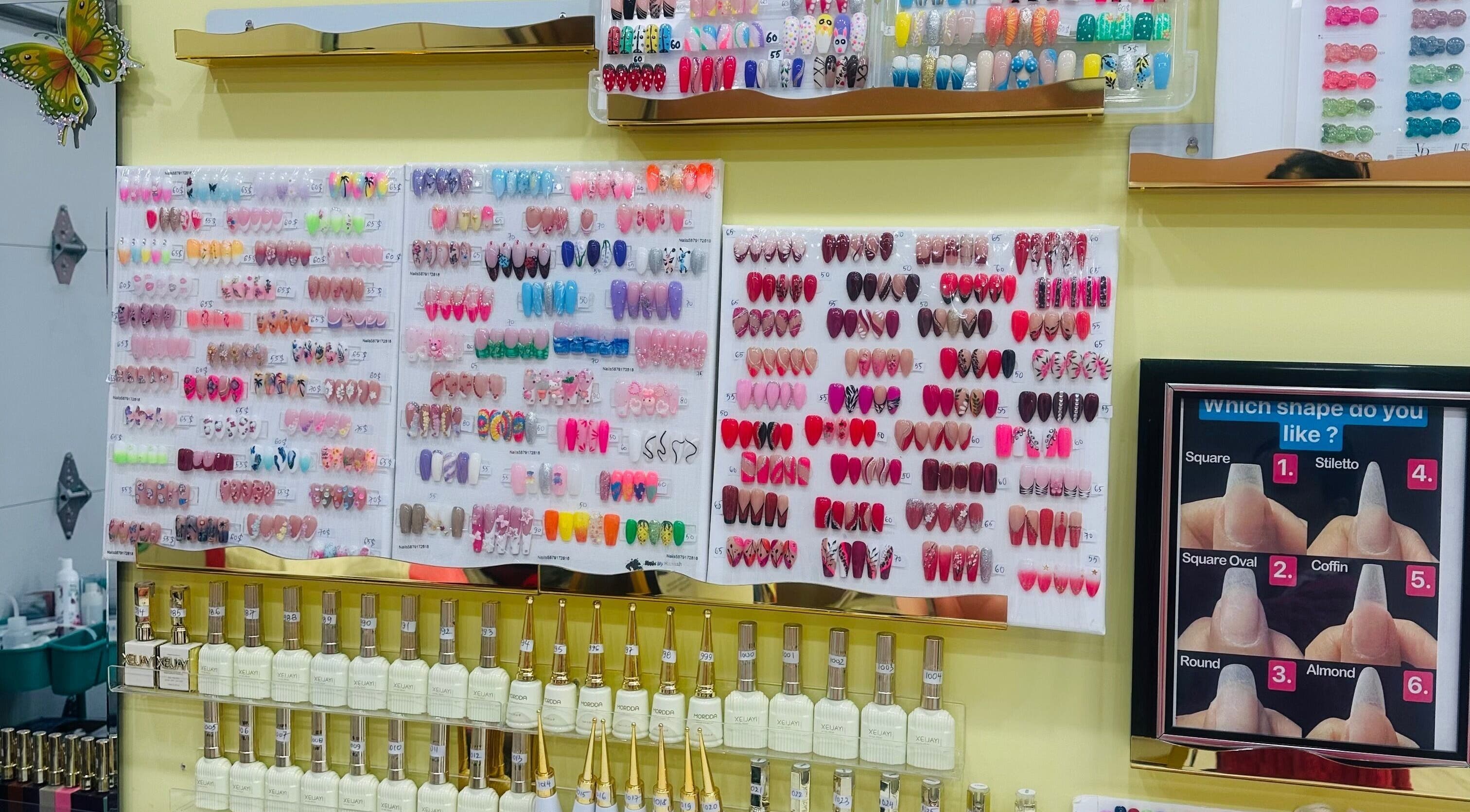 Colorful nail design showcase at Nails By Hannah Le in Calgary, Alberta, CA with shape options.