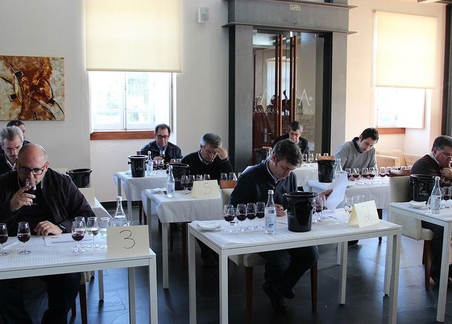 Degustação de vinhos no Cpl, Figueira Dos Cavaleiros, Beja, PT com vários participantes concentrados.