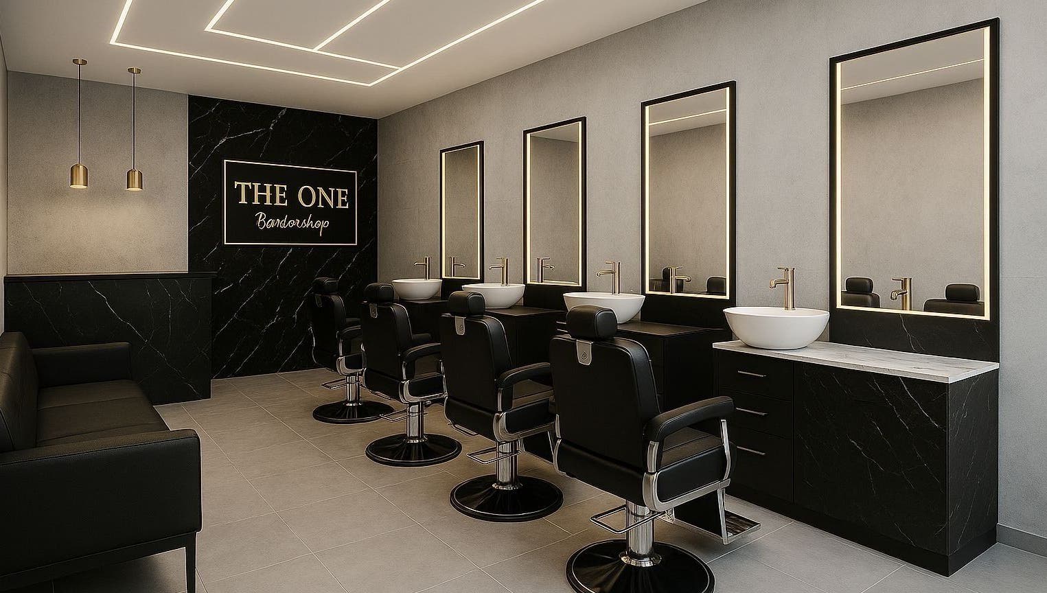 Elegant barber chairs at THE BARBER ONE, San Andrés Cholula, Puebla, MX. Modern grooming interior.