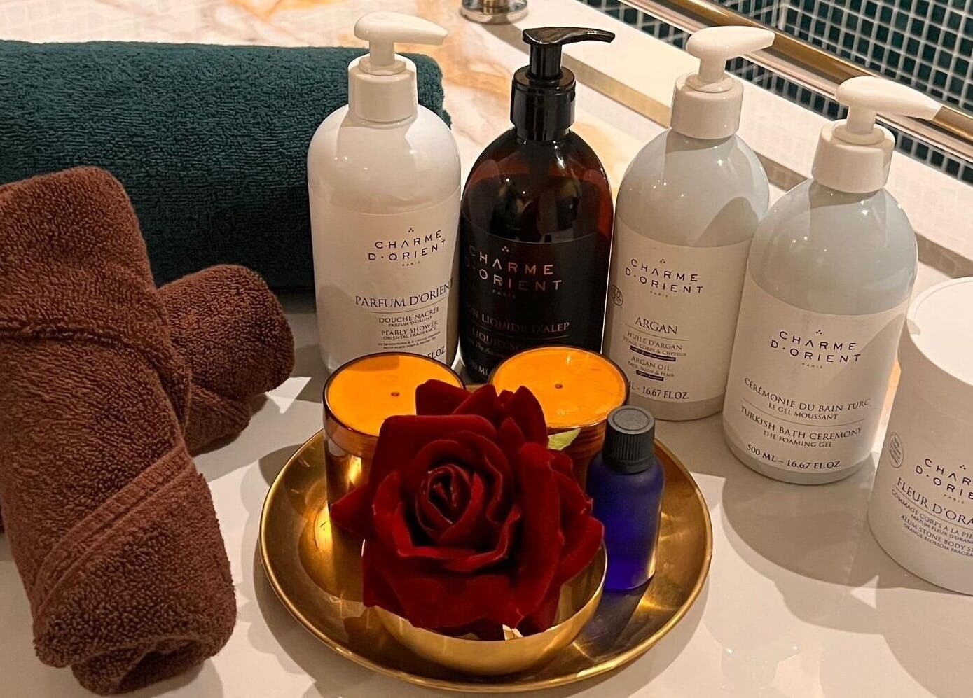 Luxury toiletries and towels at Spa Jelita Malaysia in Kuala Lumpur, Wilayah Persekutuan Kuala Lumpur, MY.