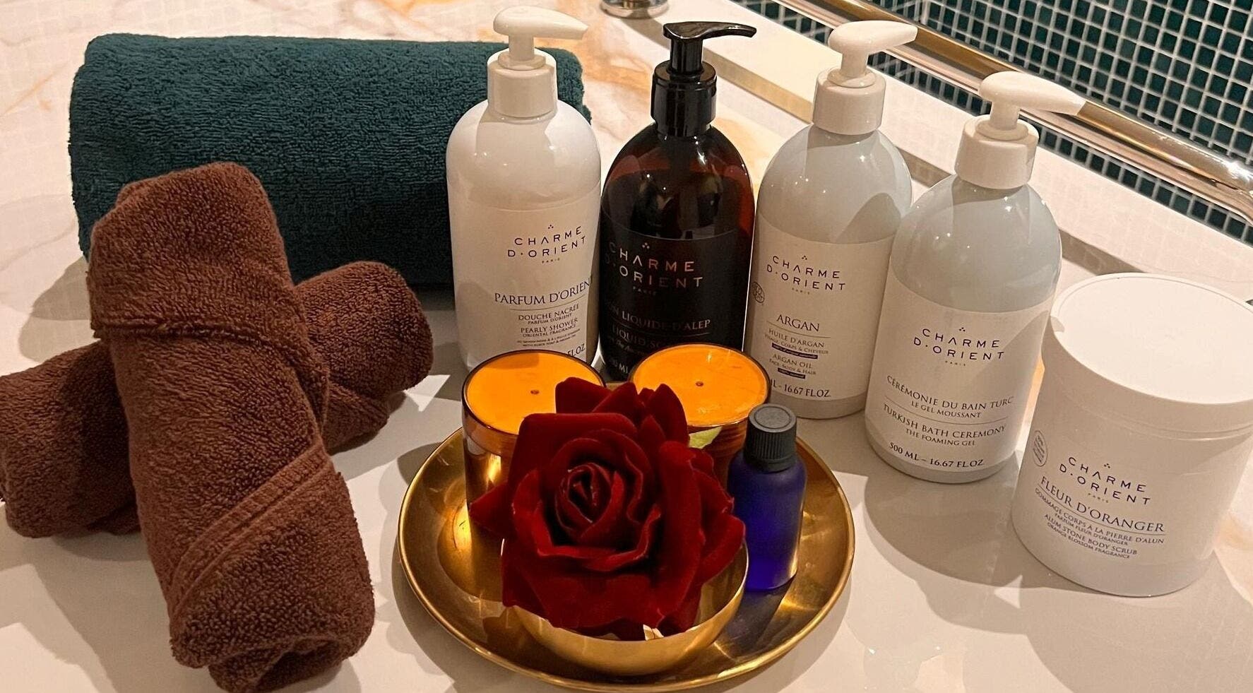 Luxury toiletries and towels at Spa Jelita Malaysia in Kuala Lumpur, Wilayah Persekutuan Kuala Lumpur, MY.