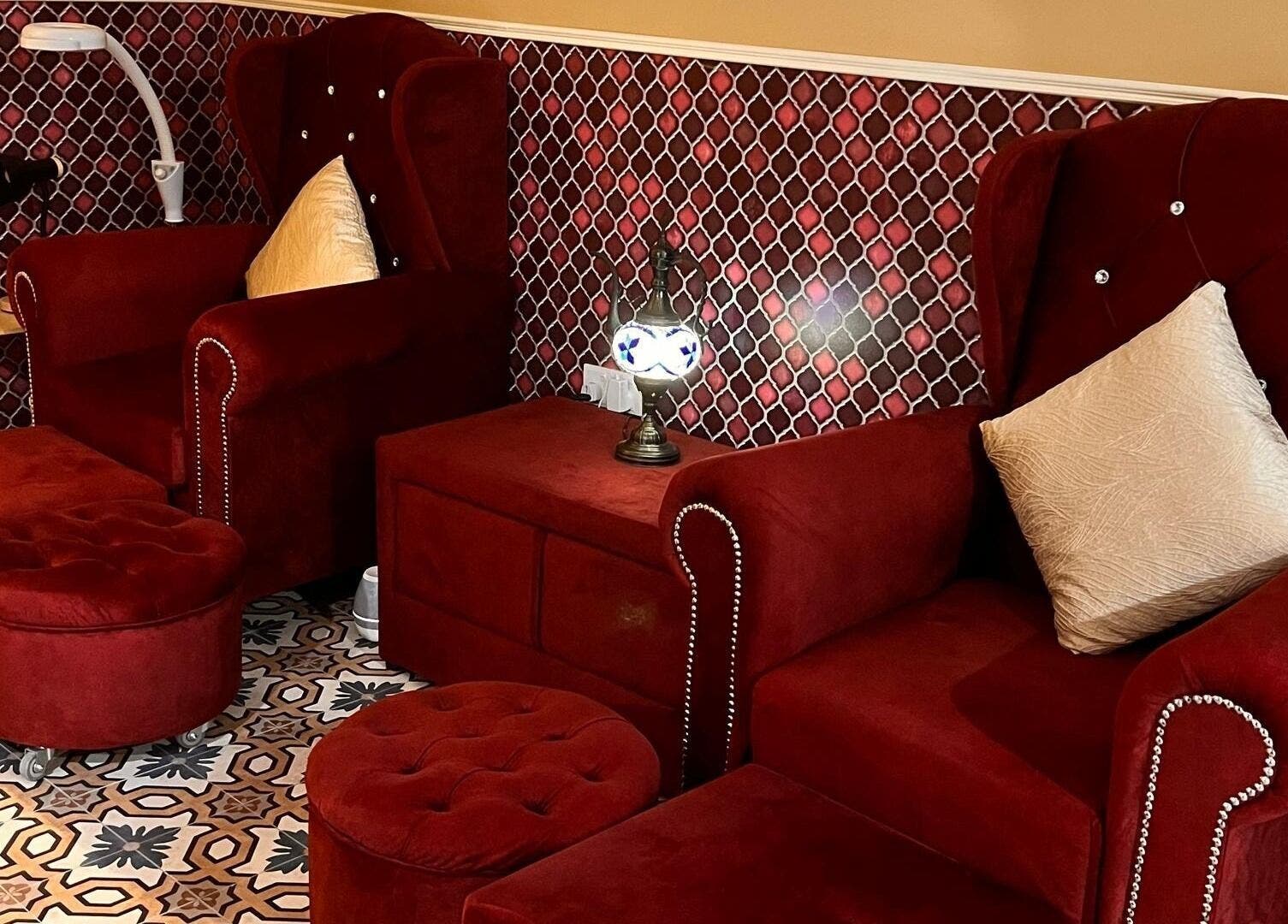 Red velvet chairs at Spa Jelita Malaysia, Kuala Lumpur, Wilayah Persekutuan Kuala Lumpur, MY, providing luxury comfort.