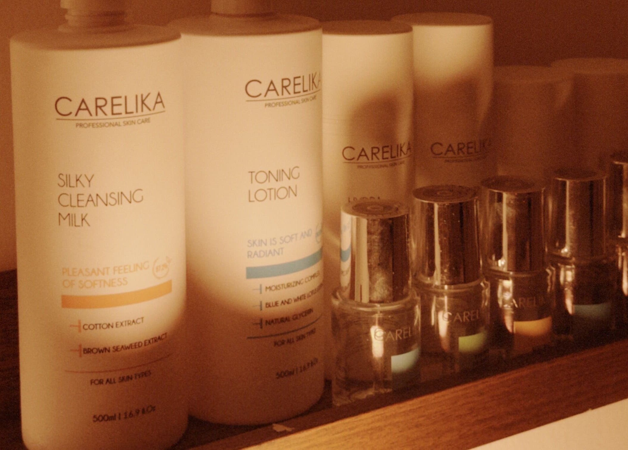 High-end skincare products on a shelf at Noamskin, Kuala Lumpur, Wilayah Persekutuan Kuala Lumpur, MY.