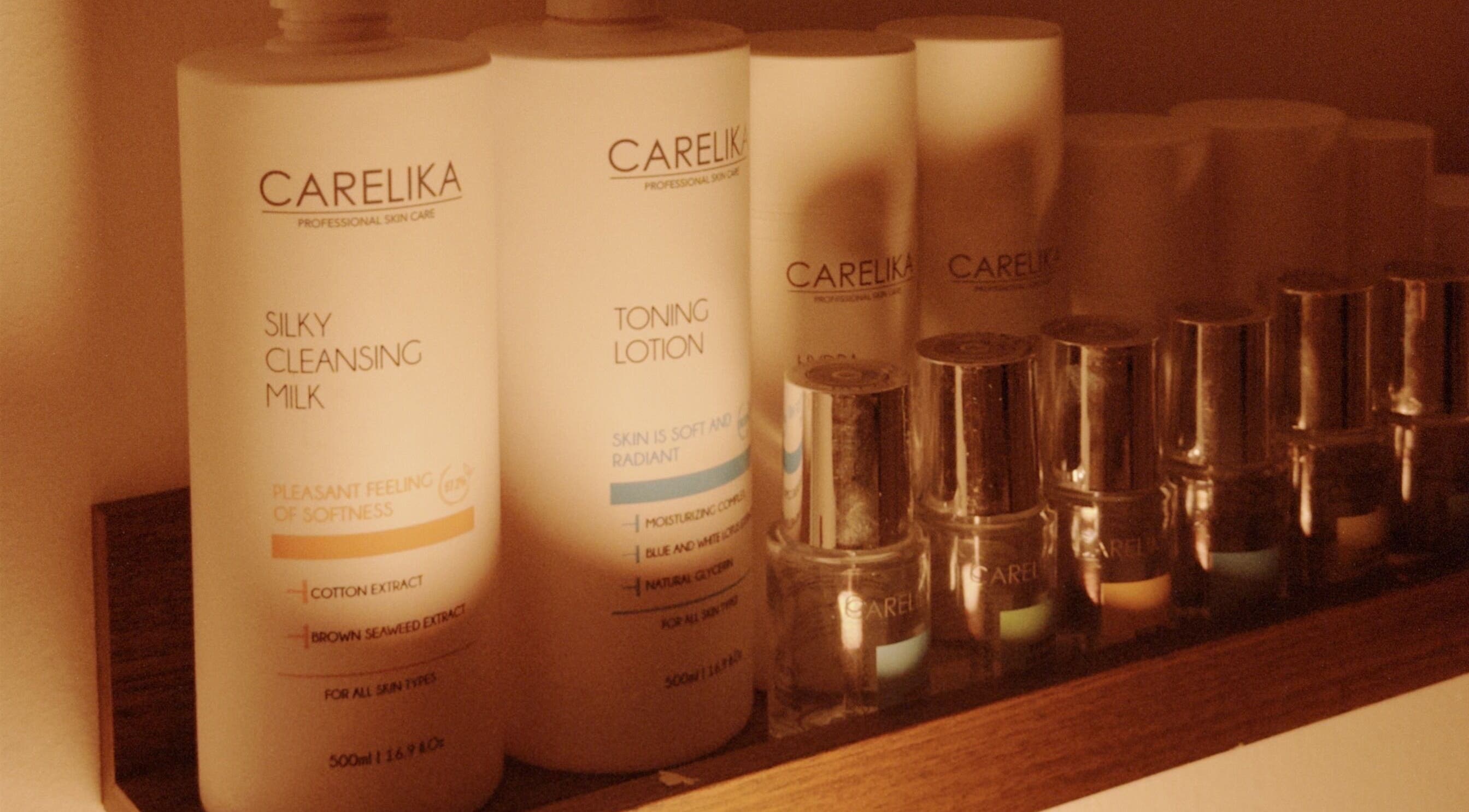 High-end skincare products on a shelf at Noamskin, Kuala Lumpur, Wilayah Persekutuan Kuala Lumpur, MY.