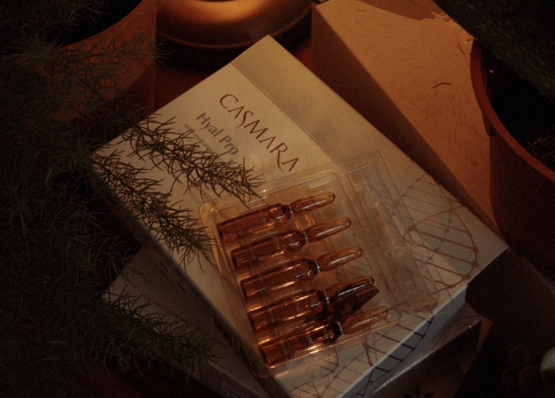 Ampoules on a Casmara package at Noamskin, Kuala Lumpur, creating a calming spa ambiance.