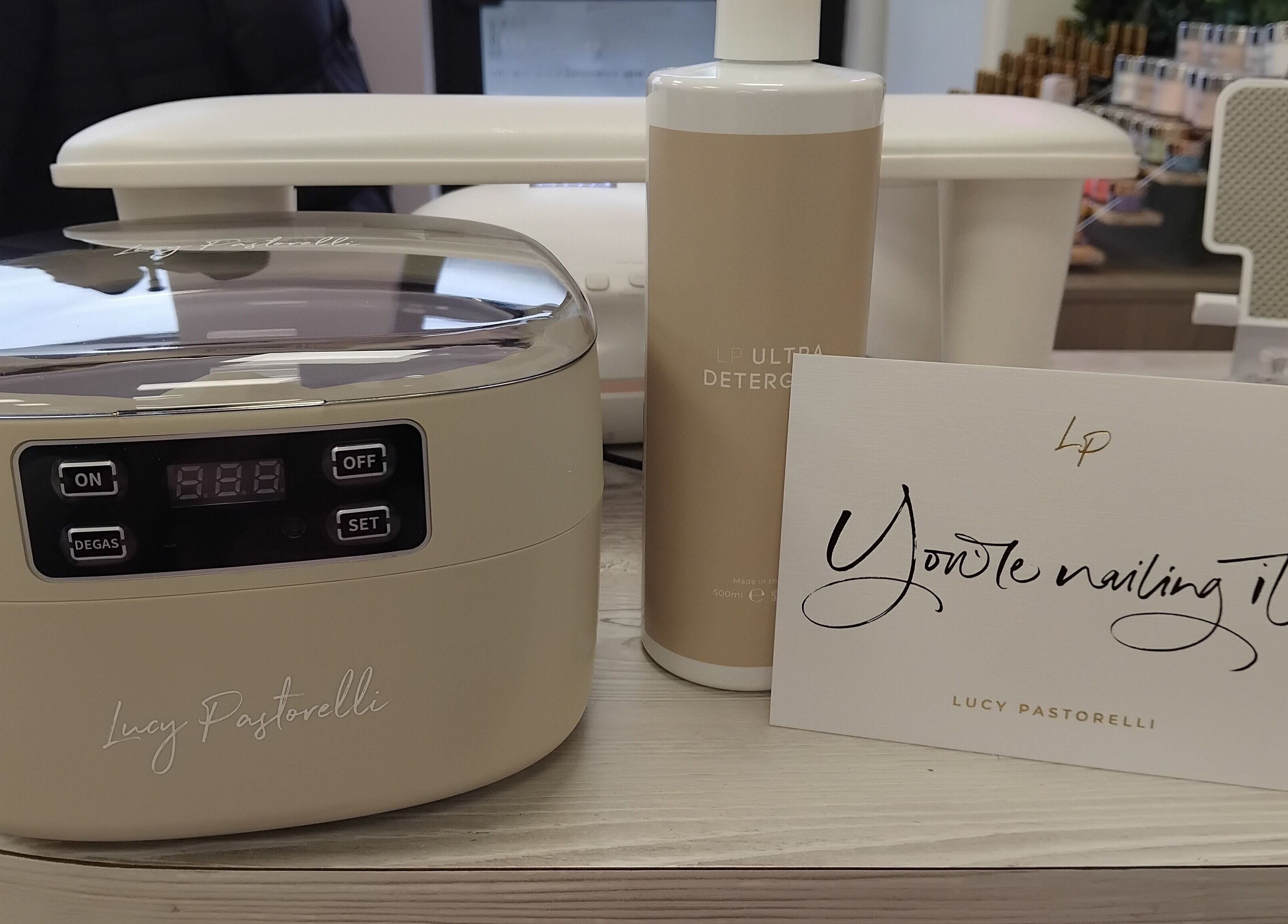 Professional nail equipment at Nails by Tay, Newcastle-under-Lyme, England, GB, showcasing luxury manicure tools.