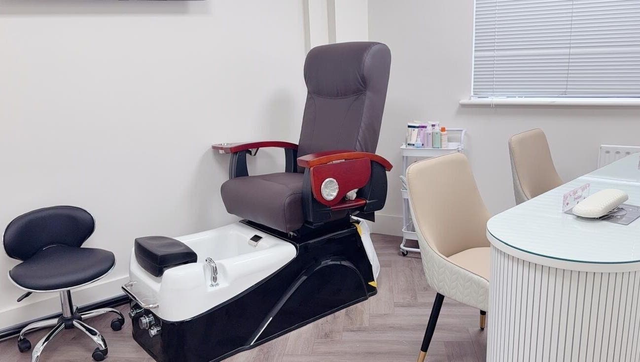 Luxhouse Nails pedicure station in London, England, GB, with modern seating and spa equipment.