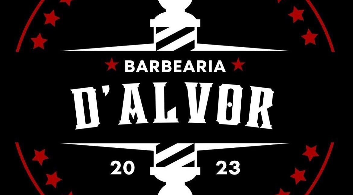 Logotipo clássico da Barbearia D'Alvor, Alvor, Faro, PT em estilo vintage.