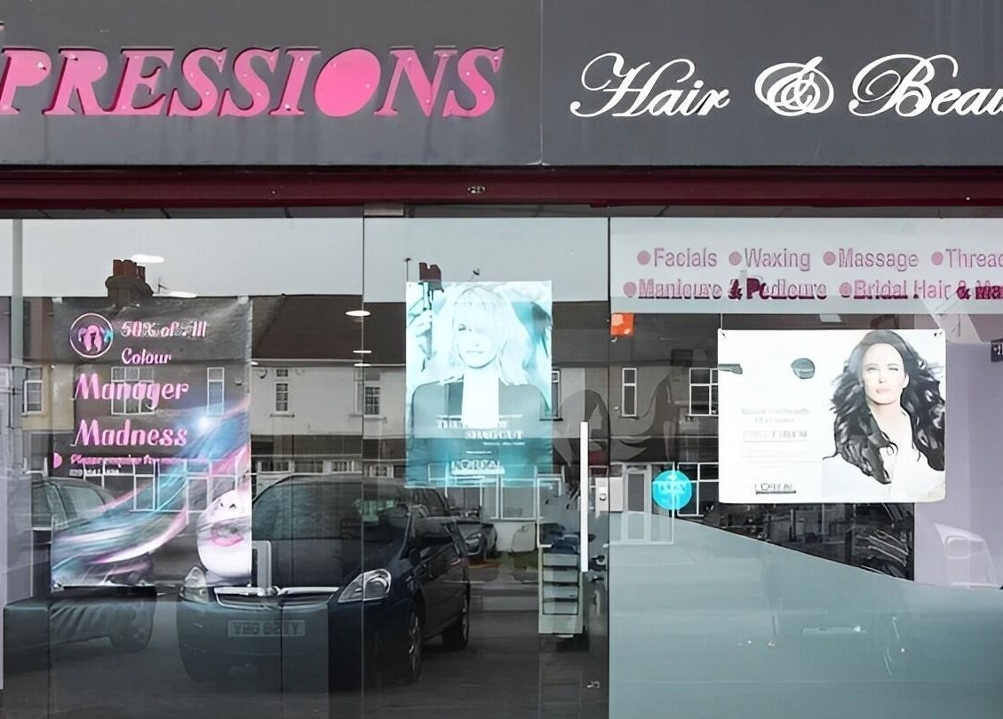 Front view of XPRESSIONS HAIR & BEAUTY LTD, Hayes, England, offering diverse beauty services.