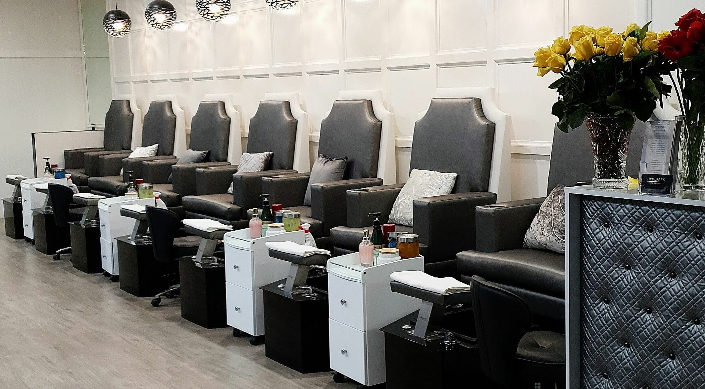 Elegant pedicure stations at Hyde Park Nail Lounge in Hyde Park, South Australia, AU, showcasing plush seating.