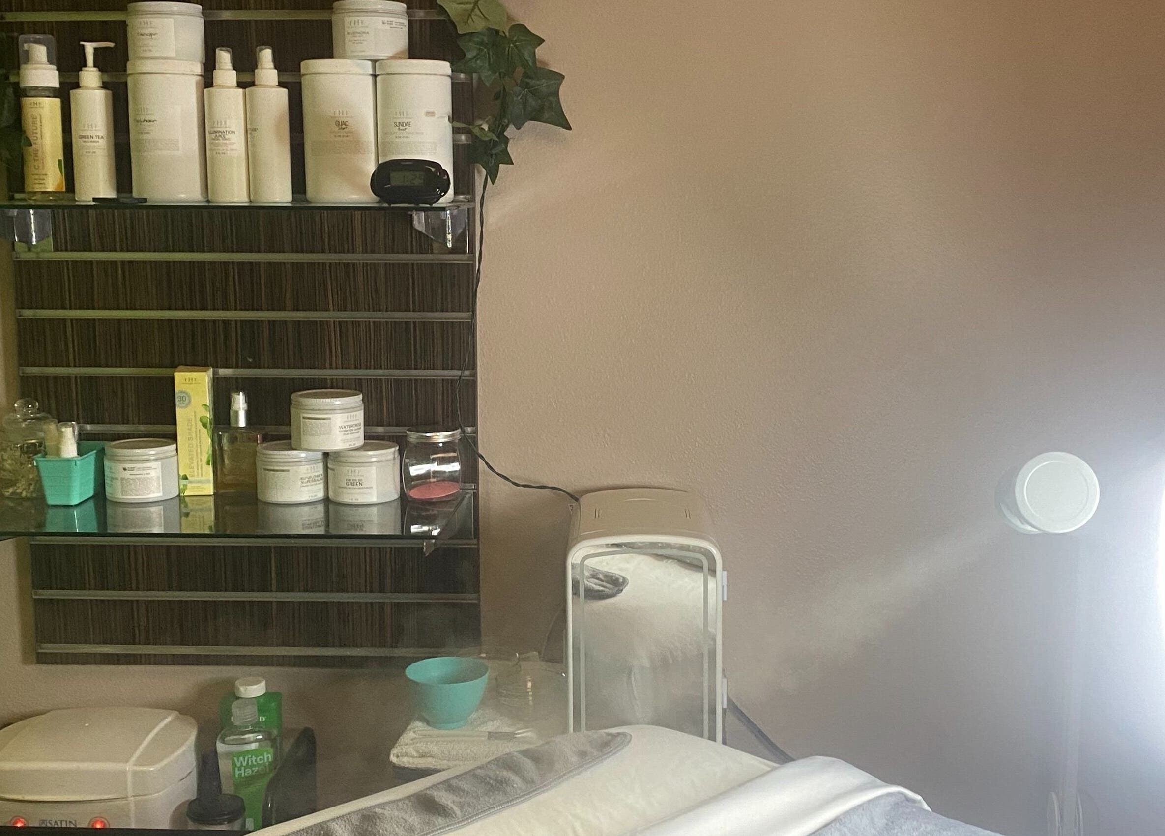 Skincare products and spa setup at Elevation Beauty Studios in Oshkosh, Wisconsin, US.