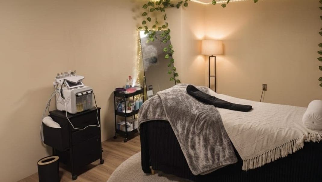 Sala de tratamiento en Aurea Bienestar Integral, Ciudad De México, MX, con cama de masaje y decoración acogedora.