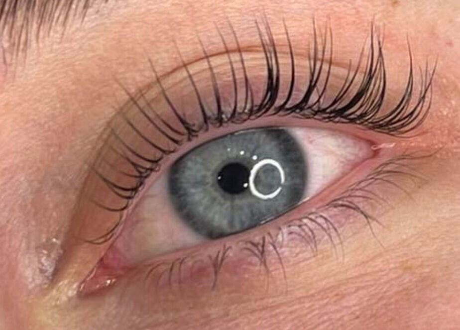 Close-up of enhanced eyelashes at Whimsical Beauty in Falmouth, England, GB for an alluring look.