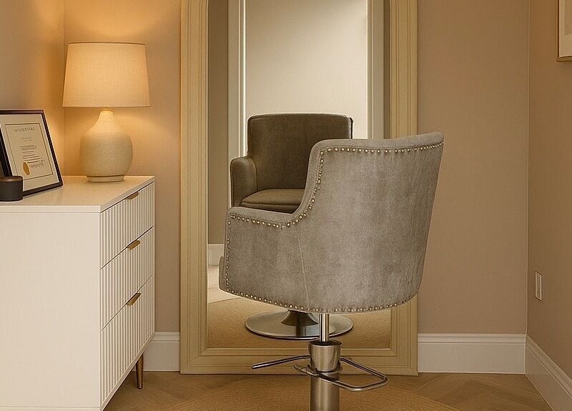 Elegant hair salon chair and mirror at Lauren Wellbeloved Hair, Orpington, England, GB.