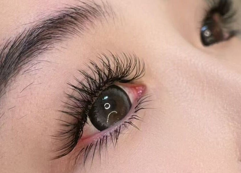 Close-up of expertly styled eyelashes at Lumie Aure Beauty Studio, Ottawa, Ontario, CA.