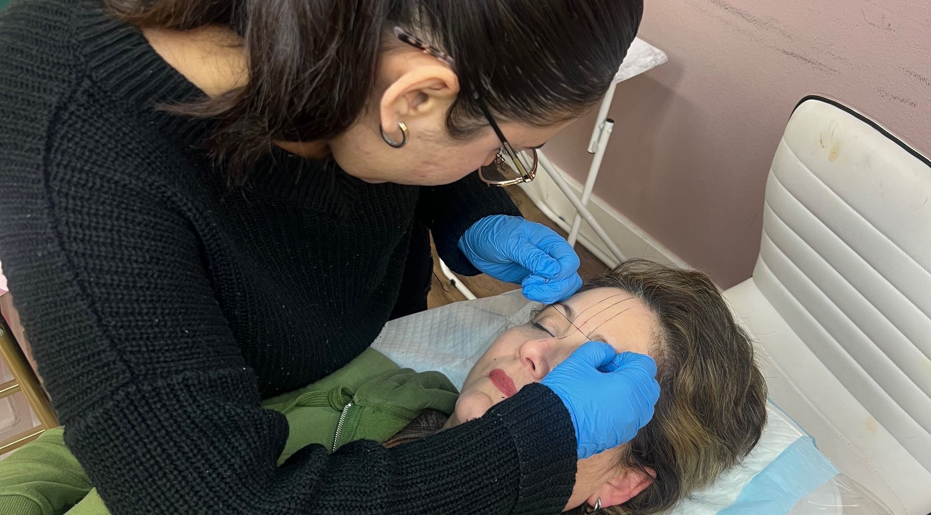 Professional threading service at Lorilane’s Cosmetics, Westlake Village, California, US.