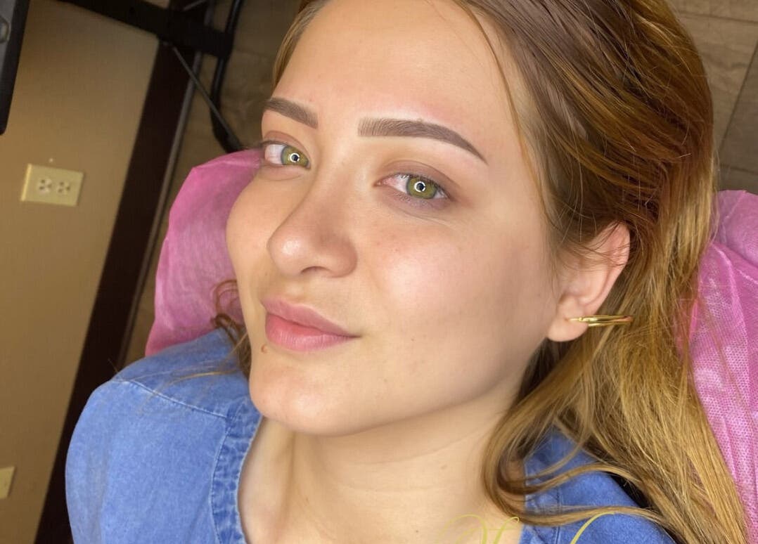 Eyebrow touch-up at Lorilane’s Cosmetics in Westlake Village, California, US, showcasing flawless makeup.