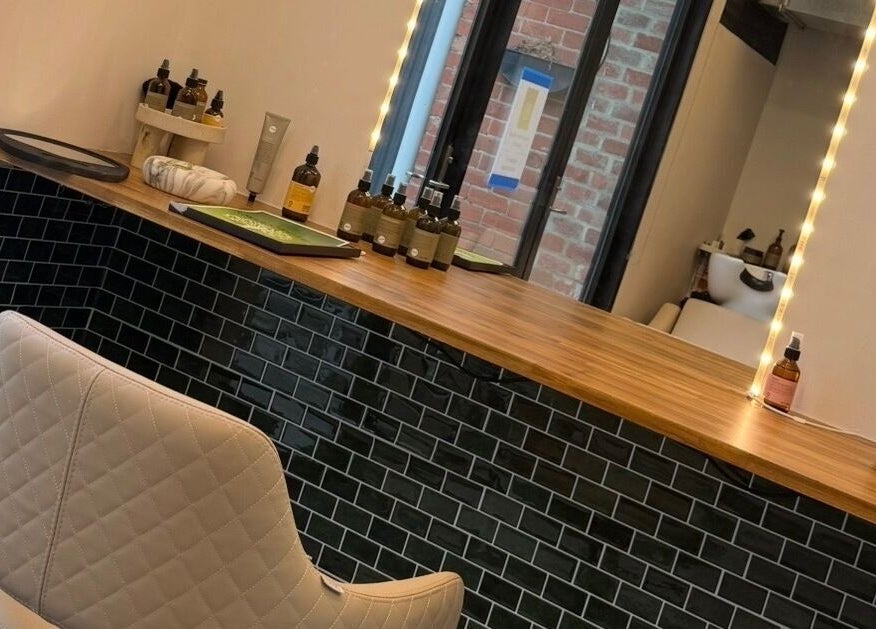 Spacious vanity with mirrored lights at Miss Organic Salon, Prahran, Victoria, AU.