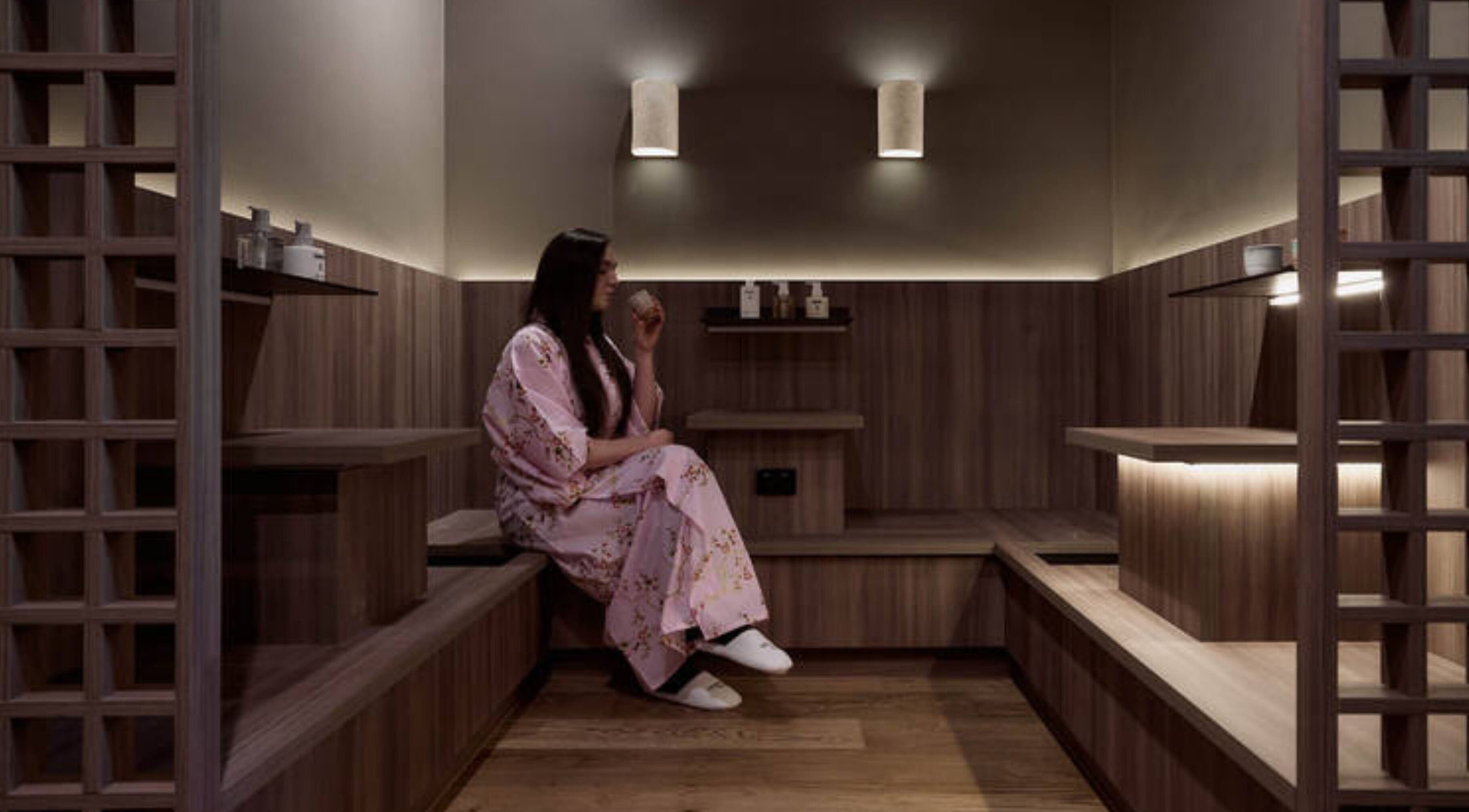 Serene woman in kimono at Tokyo Headspa, St Leonards, New South Wales, AU enjoying a calming moment.