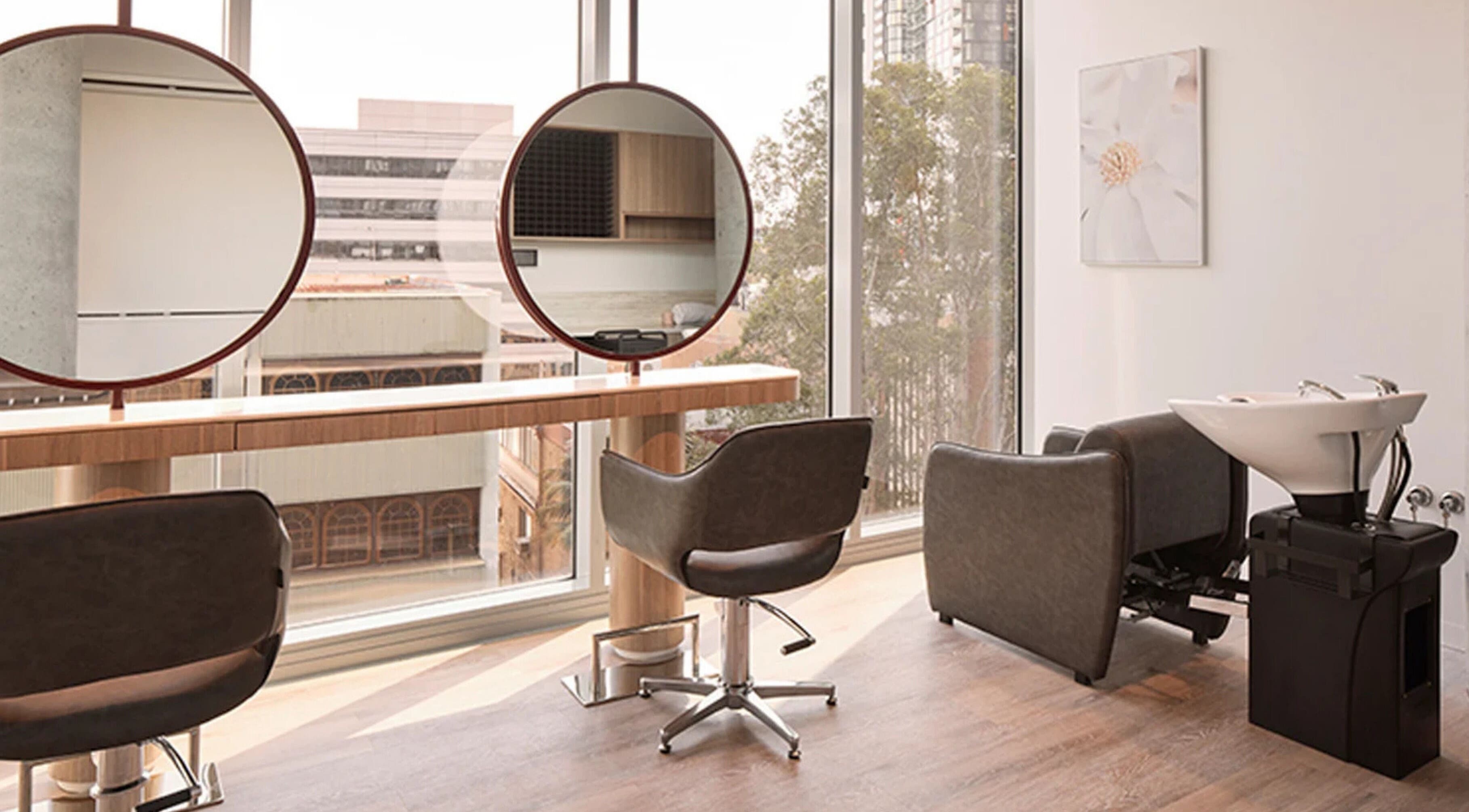Chic interior of Salon Lane - St Leonards, St Leonards, New South Wales, AU with styling chairs and mirrors.