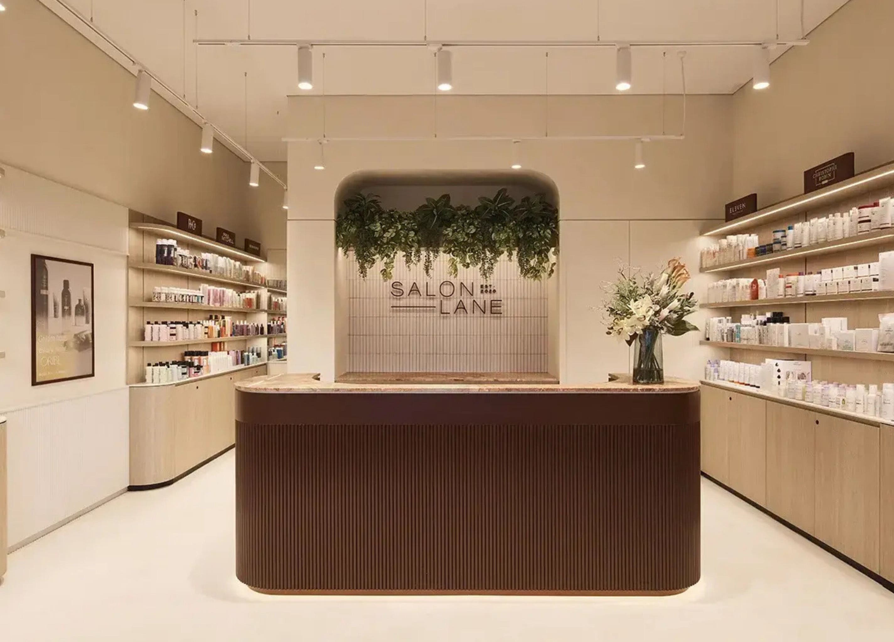 Reception area of Pamper Packages at Salon Lane, Bondi Junction, New South Wales, AU, showcasing modern decor.