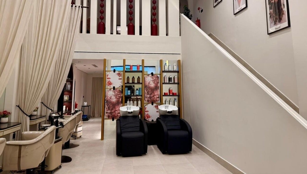 Luxurious interior of Tressy Spa in Riyadh, Riyadh Province, SA, showcasing stylish salon chairs and decor.