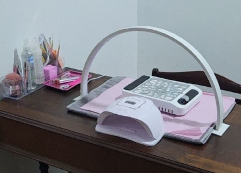 Nail station setup at Pearl's Nest Spa, Amanzimtoti, Kwazulu-natal, ZA, showcasing manicure tools.