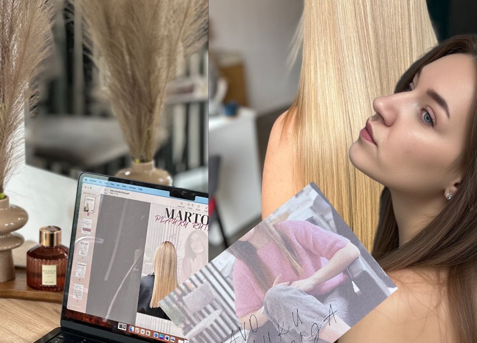 Monika.baroo plaukų procedūros showcases hair styling in Vilnius, Vilniaus Apskritis, LT with modern decor.