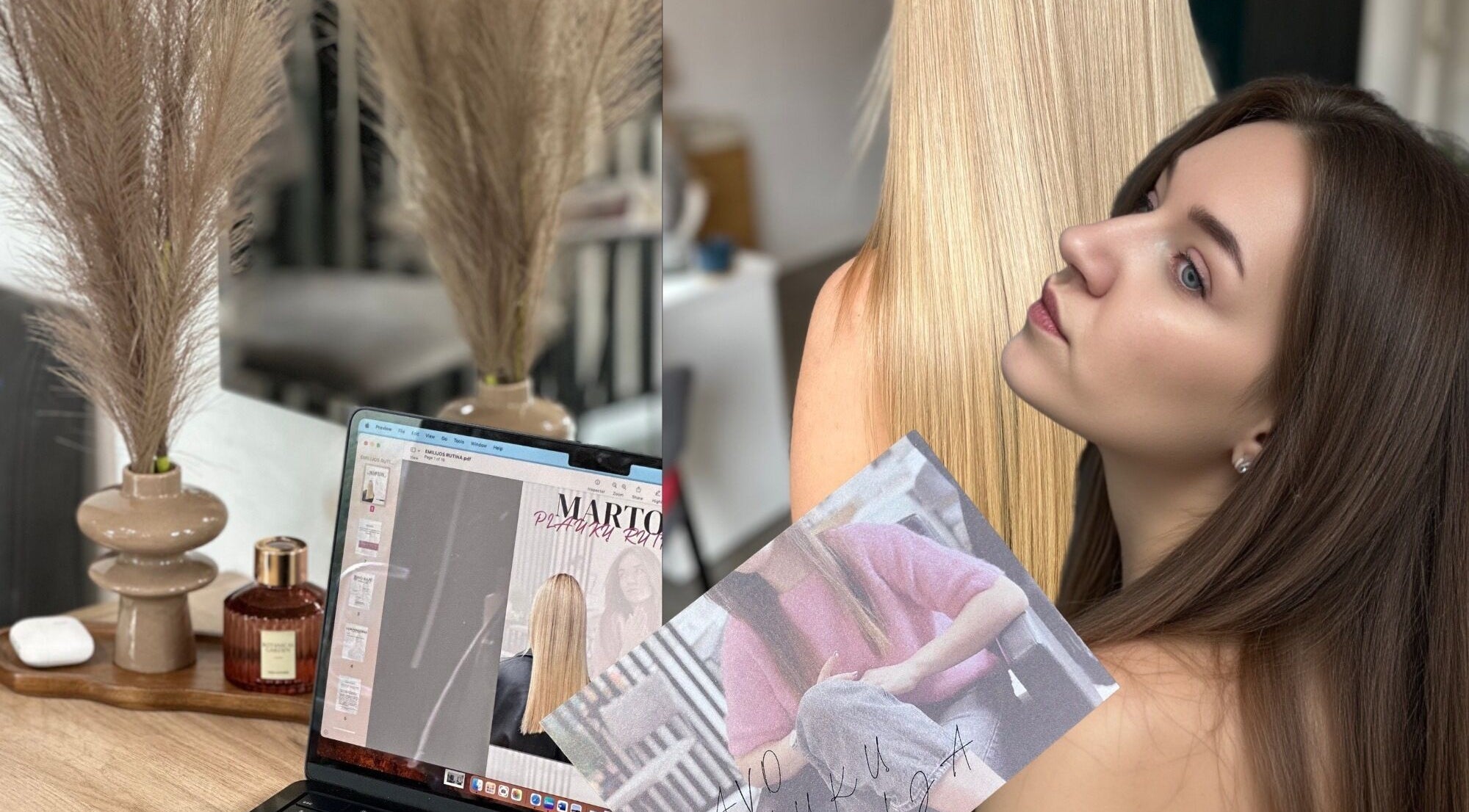 Monika.baroo plaukų procedūros showcases hair styling in Vilnius, Vilniaus Apskritis, LT with modern decor.