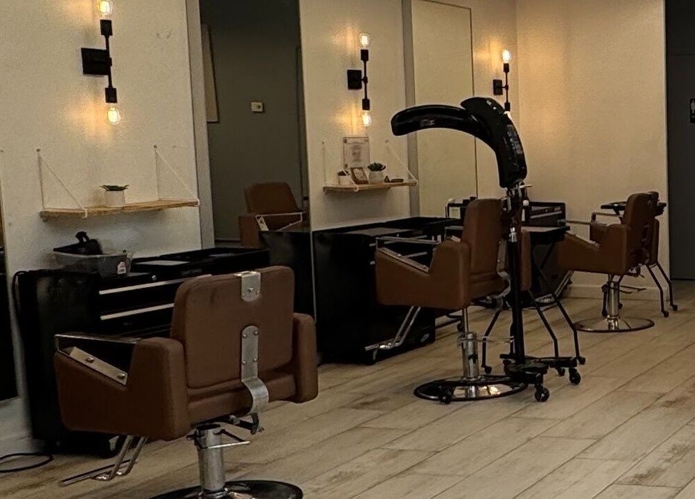Elegant haircut stations at Hair Lab Studio Salon in Fort Lauderdale, FL, US, highlighting modern decor.