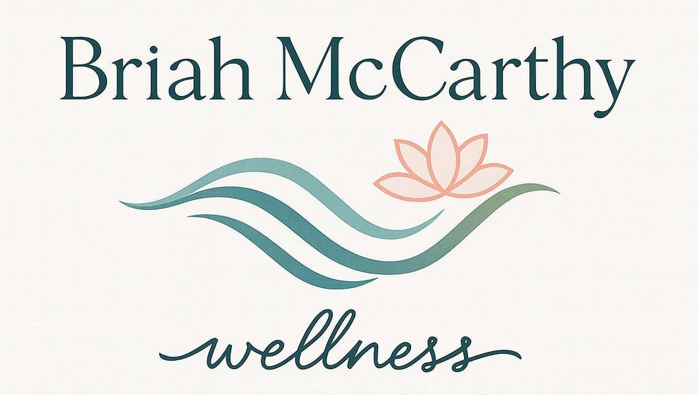 Briah McCarthy Wellness logo featuring elegant waves and lotus in Nuneaton, England, GB.