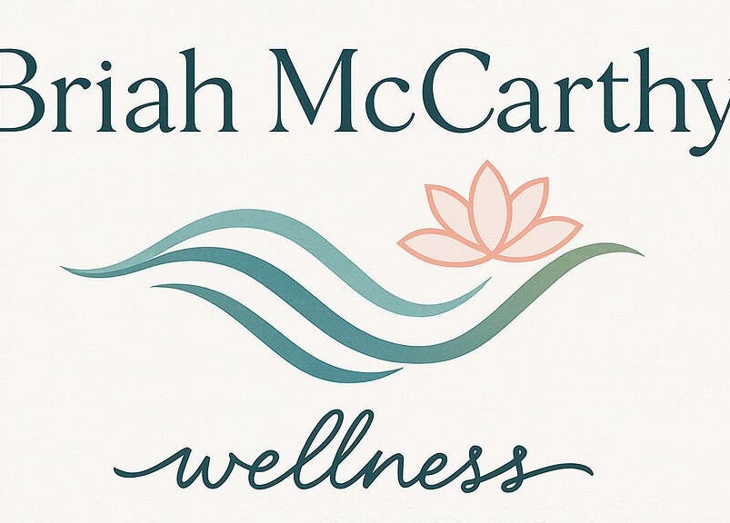 Briah McCarthy Wellness logo featuring elegant waves and lotus in Nuneaton, England, GB.