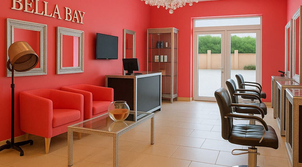 Relaxing salon interior at Bella Bay, Laval, Québec, CA with stylish seating and vibrant decor.