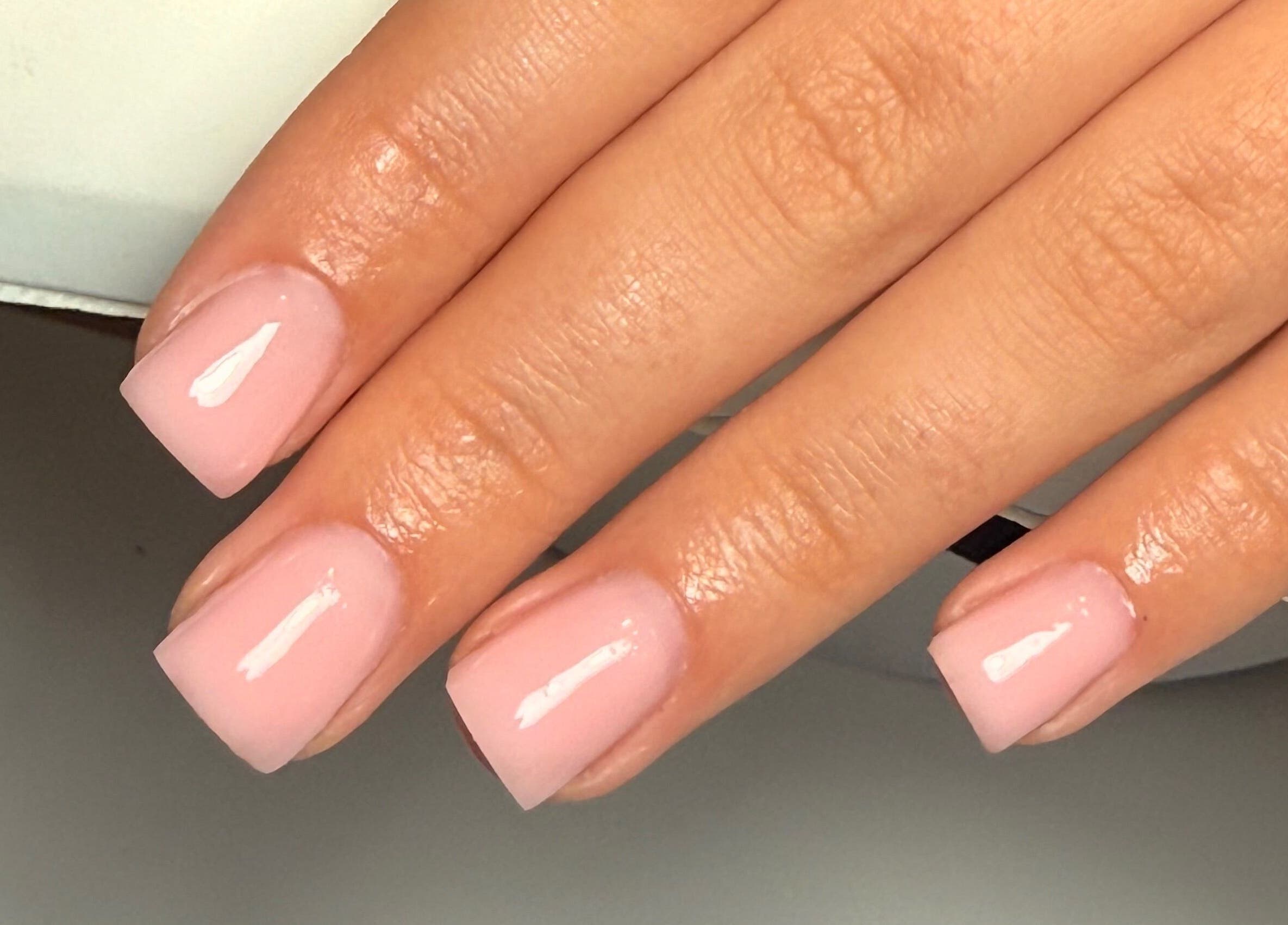 Polished nails with a light pink finish by naileditbyjadee in Barnoldswick, England, GB.