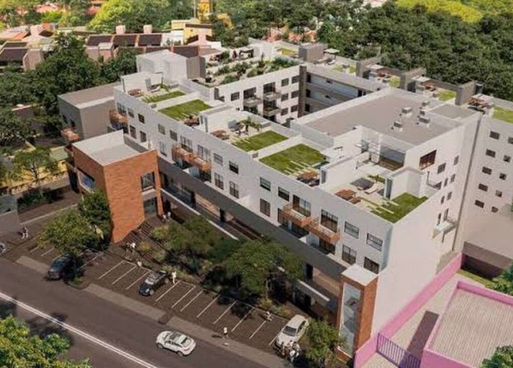 Vista aérea de Ceci Grandini, Ciudad De México, con terrazas verdes.