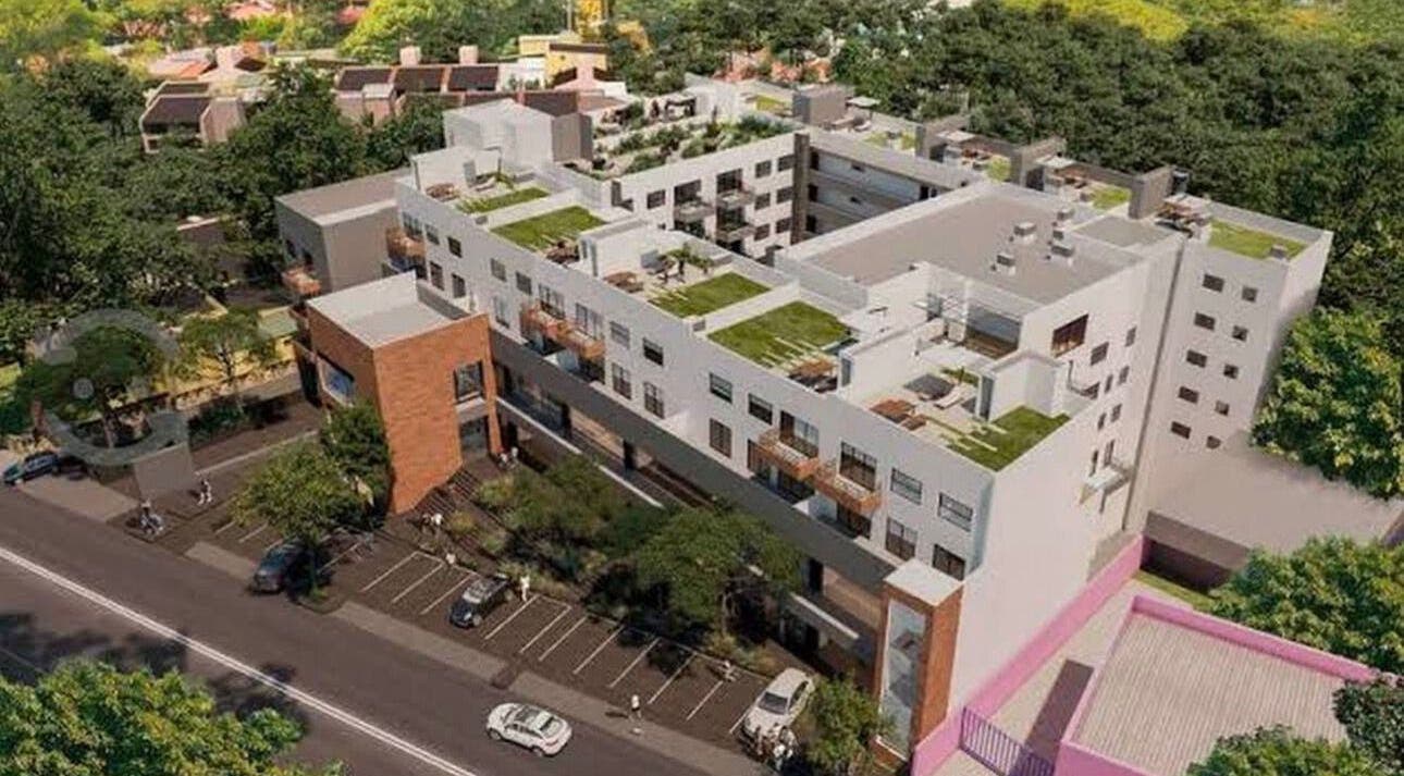 Vista aérea de Ceci Grandini, Ciudad De México, con terrazas verdes.