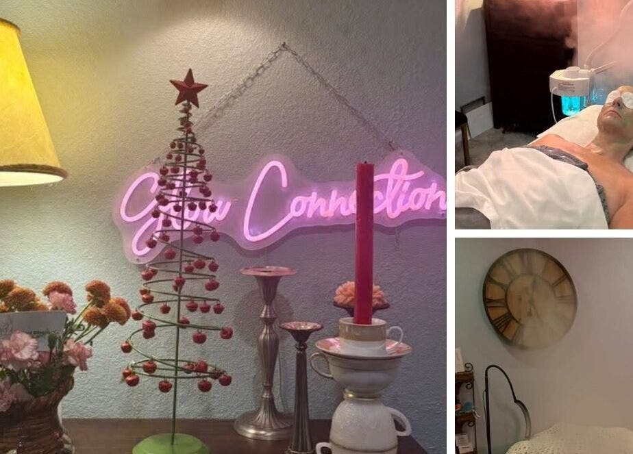 Ambiance of Glow Connection in Loomis, California with decor and facial treatment room.