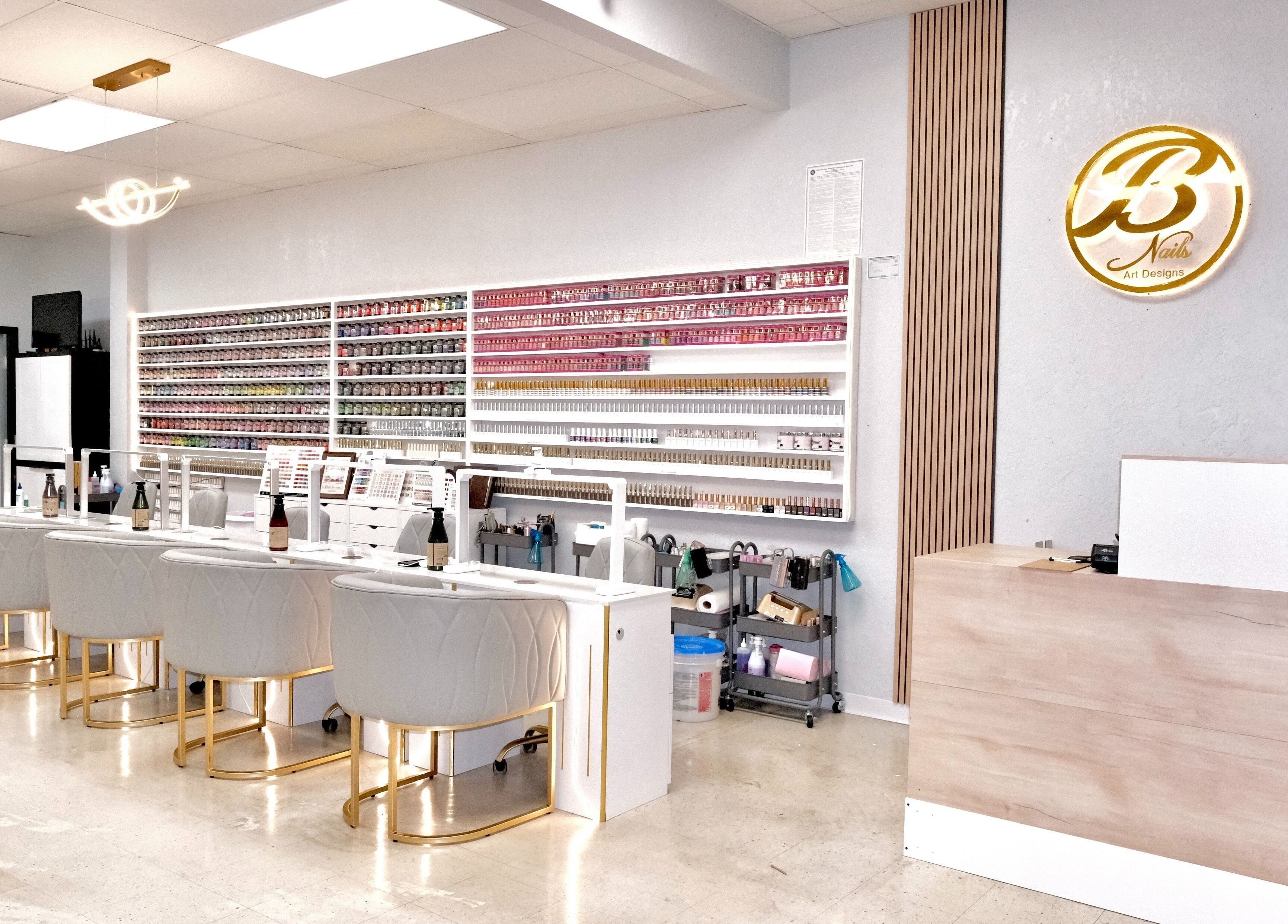 Modern interior of B Nails By Kris & Na, Bethany, Oklahoma featuring stylish nail polish displays.