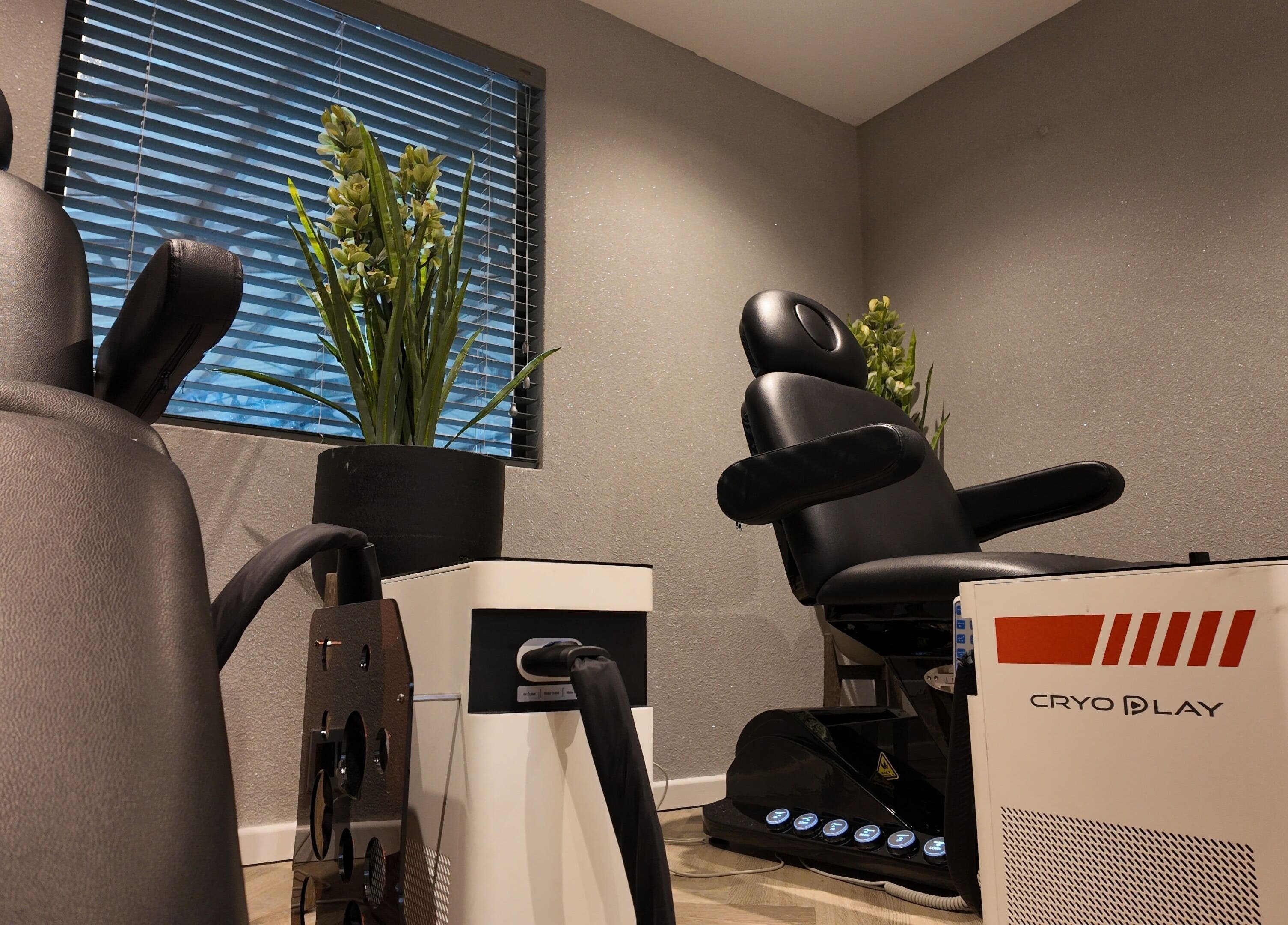 Cryo therapy setup at Play Recovery Centre, Mount Edgecombe, Kwazulu-natal, ZA, featuring sleek chairs.