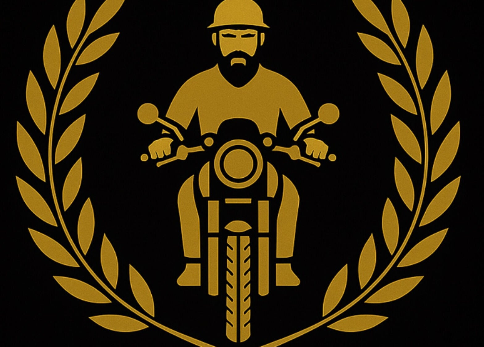 Golden emblem of a biker with laurel leaves, Lesson at your own home with your own Motorcycle, Kensington, AU.