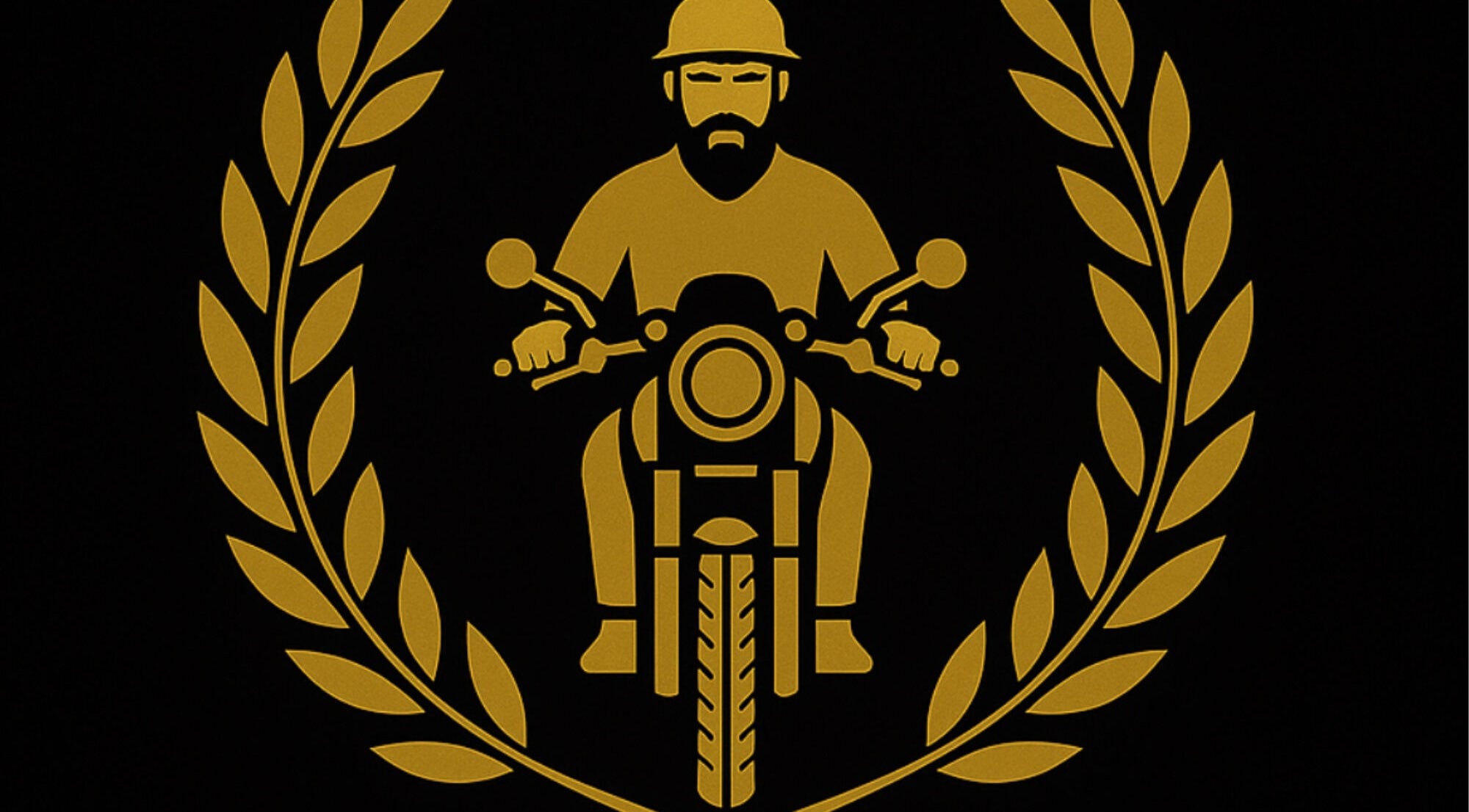 Golden emblem of a biker with laurel leaves, Lesson at your own home with your own Motorcycle, Kensington, AU.