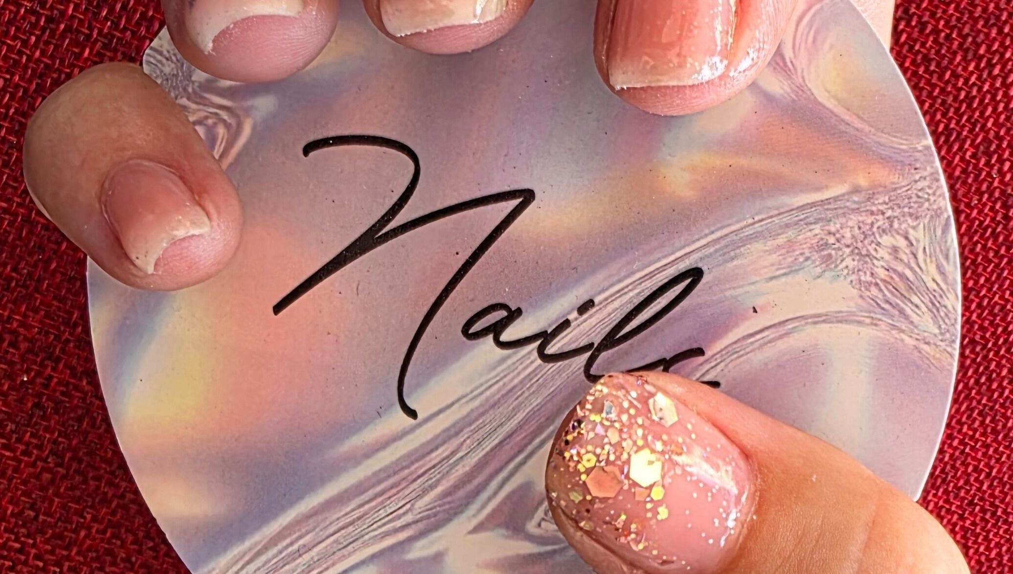 Close-up of glittery nails at Mel's Treasures, Cape Town, Western Cape, ZA.